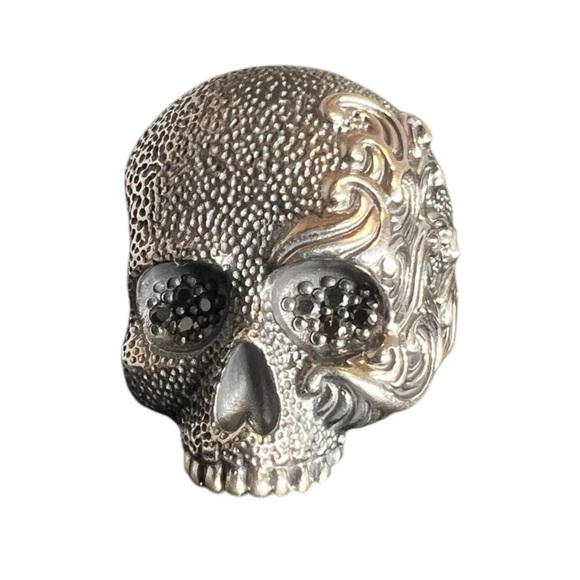 David Yurman Waves Skull Ring Sterling Silver With Black Diamonds Size 7